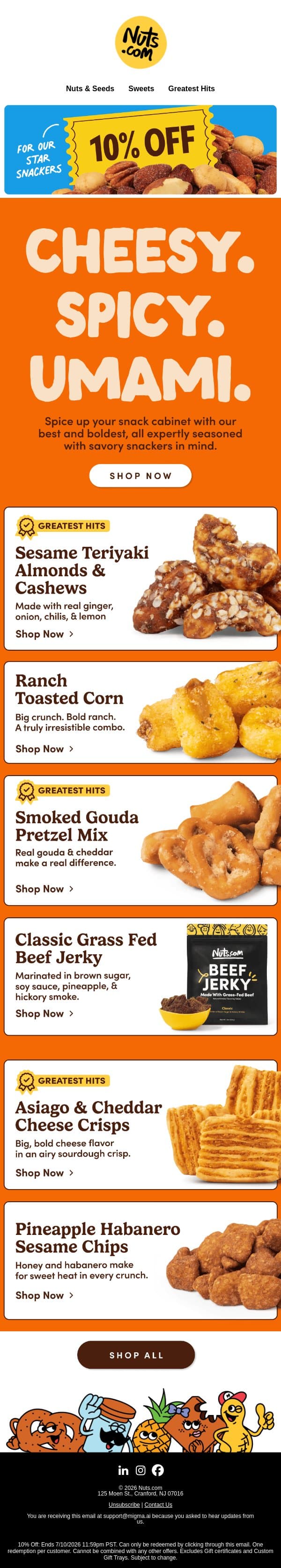Try our best BOLD snacks (+ 10% off sitewide) 🔥 email from Nuts.com screenshot