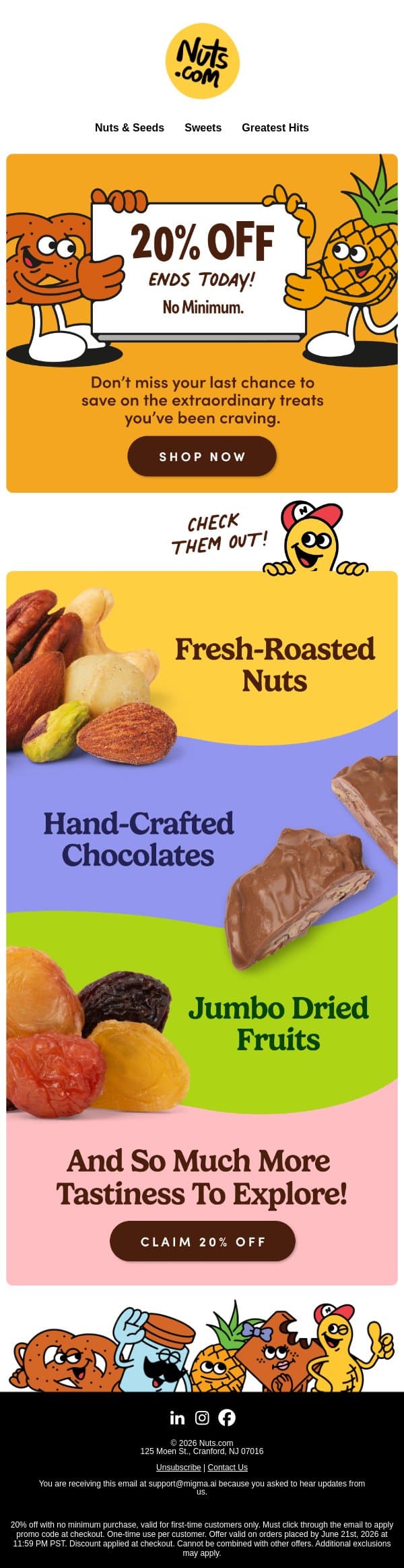 Final Hours: 20% Off Nuts, Chocolates & More email from Nuts.com screenshot