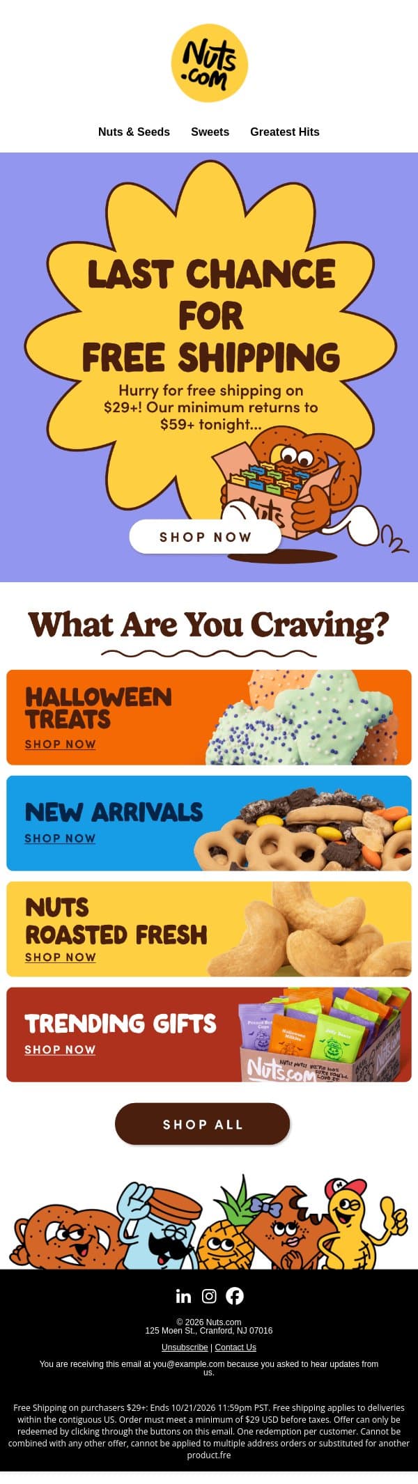 GASP! Your free shipping deal ends tonight 📦 email from Nuts.com screenshot