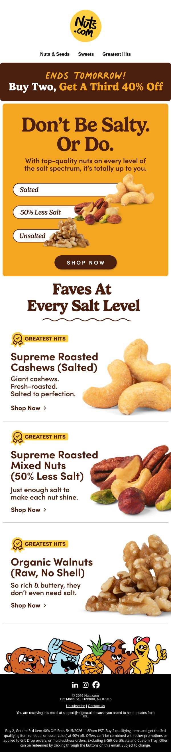 Buy 2, Get Your 3rd 40% OFF—ends tomorrow! email from Nuts.com screenshot