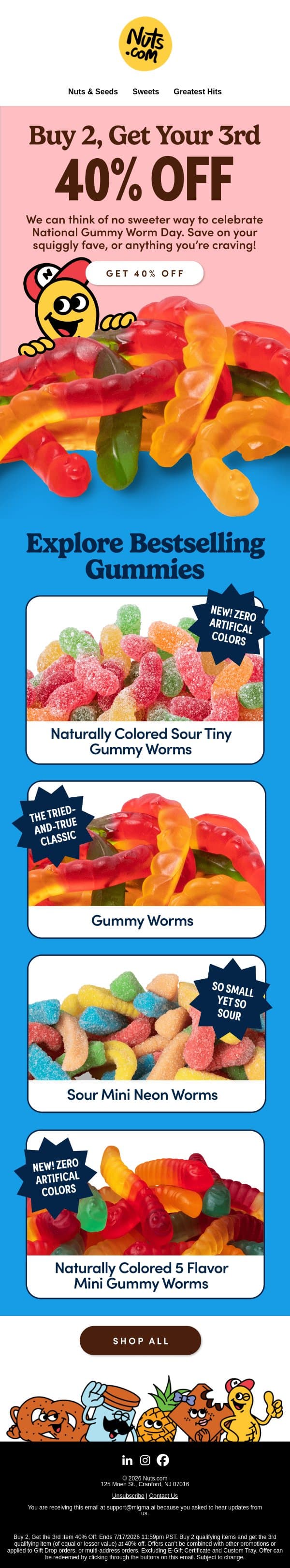 Celebrate Nat’l Gummy Day with 40% off! 🍬 email from Nuts.com screenshot