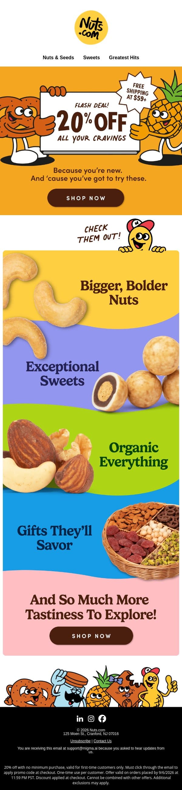 20% off all your cravings! email from Nuts.com screenshot