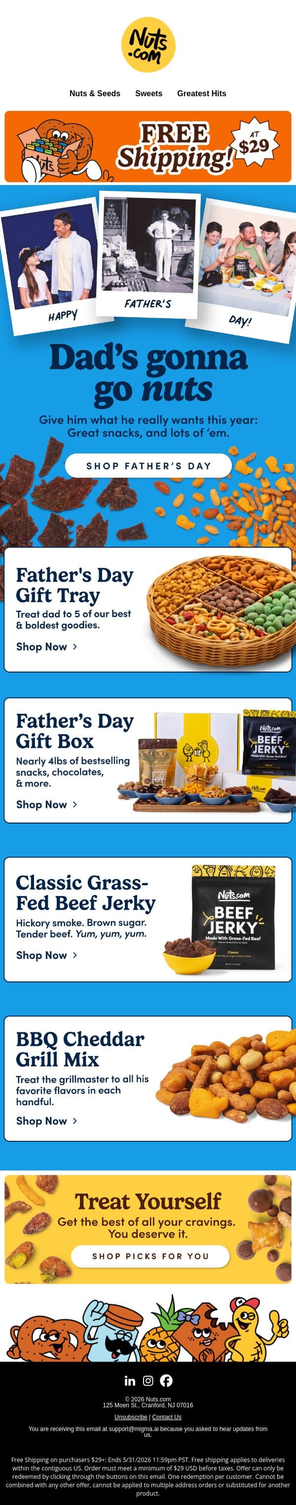 ✅ Dad's gift? Done. Free shipping on orders $29+. email from Nuts.com screenshot