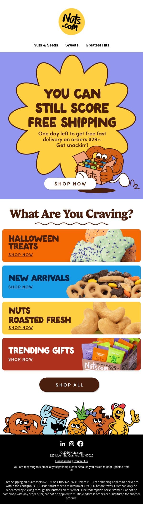 Your free shipping deal ends tomorrow! 📦 email from Nuts.com screenshot