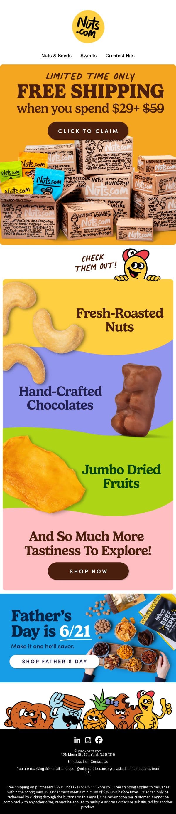 Free Shipping on $29+ Is Waiting email from Nuts.com screenshot