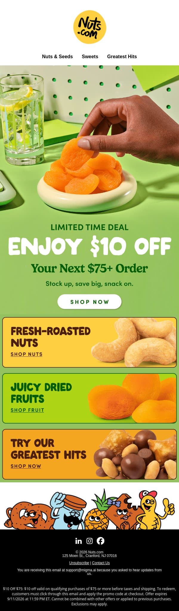 Psst! You’ve got an exclusive $10 off 🎉 email from Nuts.com screenshot