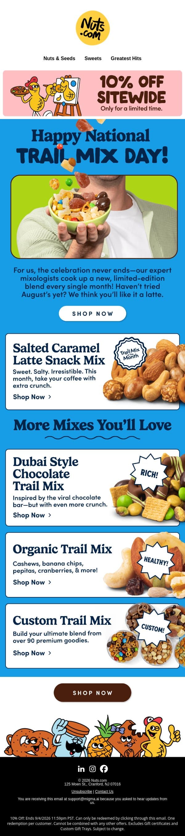 Celebrate Trail Mix Day with 10% OFF 🚵 email from Nuts.com screenshot