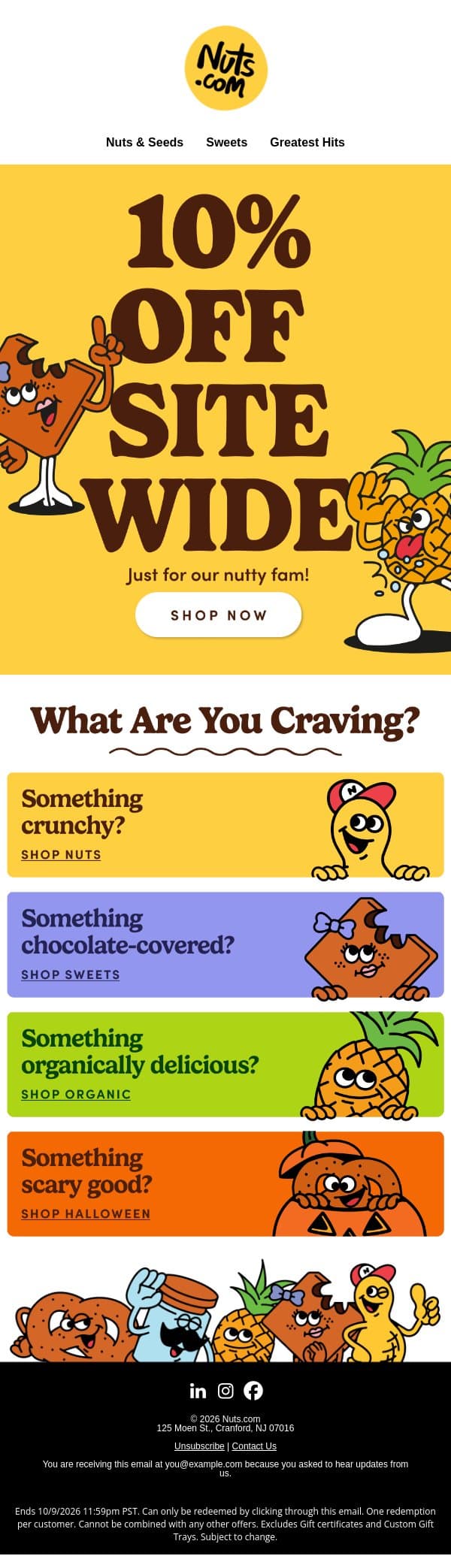 10% off (almost) everything starts now! email from Nuts.com screenshot