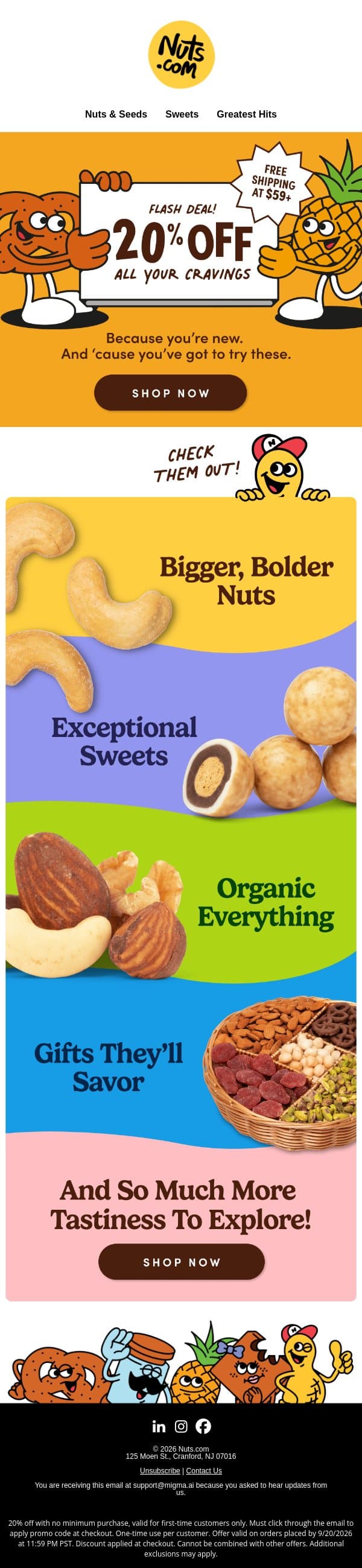 🎉 Open for 20% off! email from Nuts.com screenshot