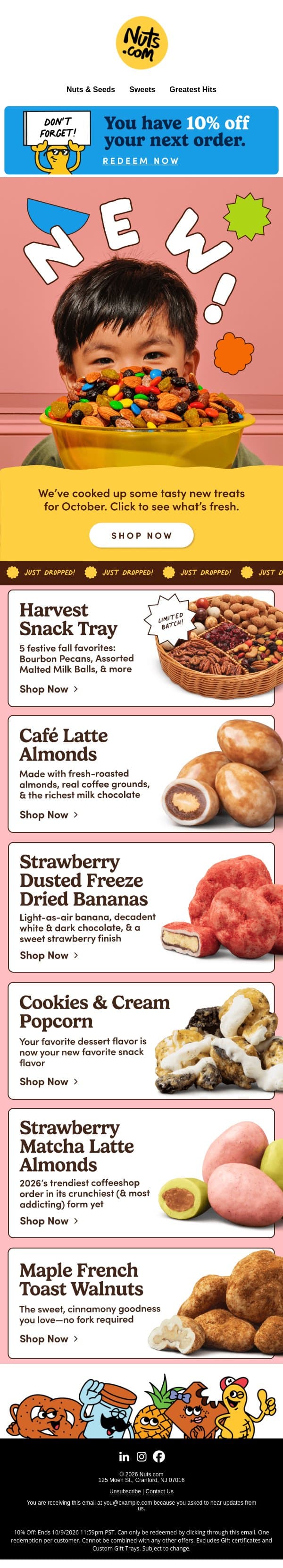 10% Off Sitewide. New Treats, New Flavors. email from Nuts.com screenshot