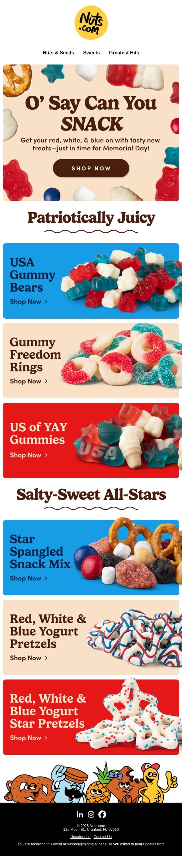 Memorial Day goodies just dropped! 🇺🇸 email from Nuts.com screenshot