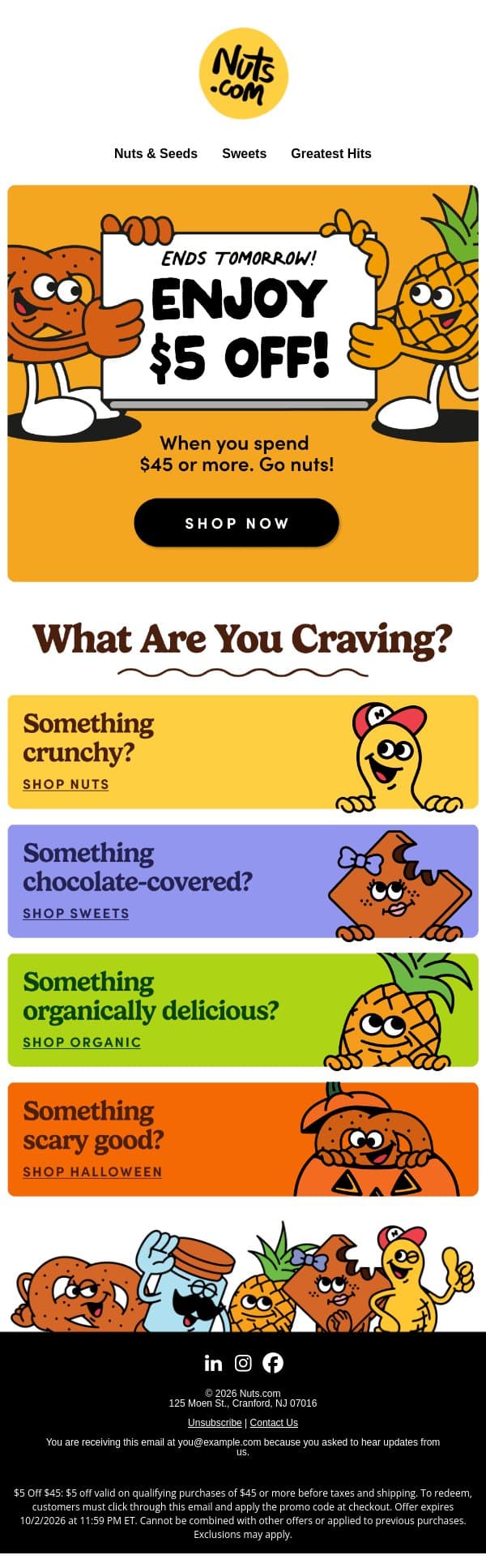 One day left for $5 off! 👀 email from Nuts.com screenshot