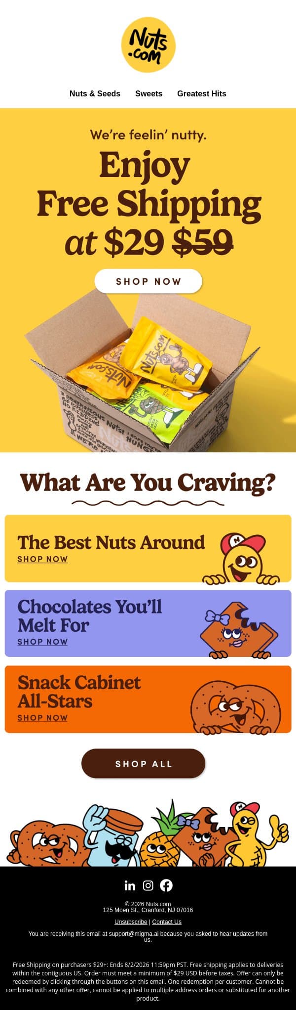 Last chance for free shipping! ⏰🚚 email from Nuts.com screenshot