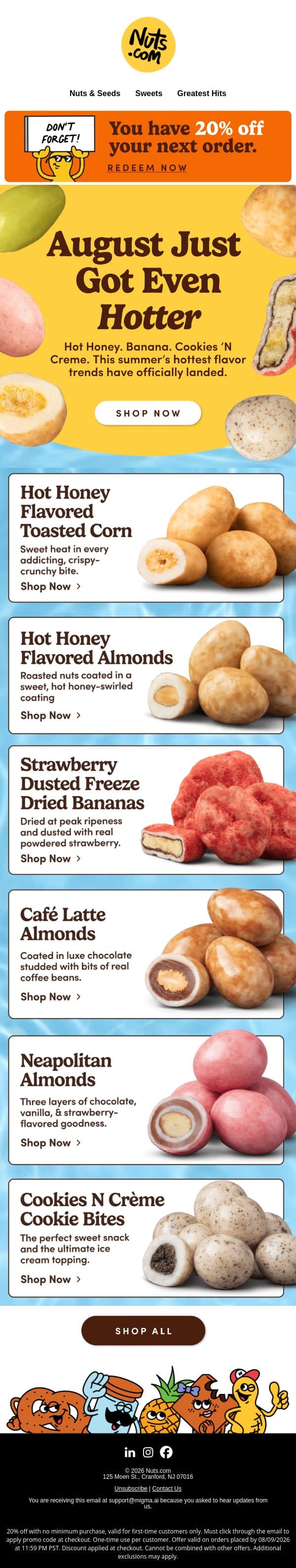 Don't Let 20% Off Slip Away + New Arrivals email from Nuts.com screenshot