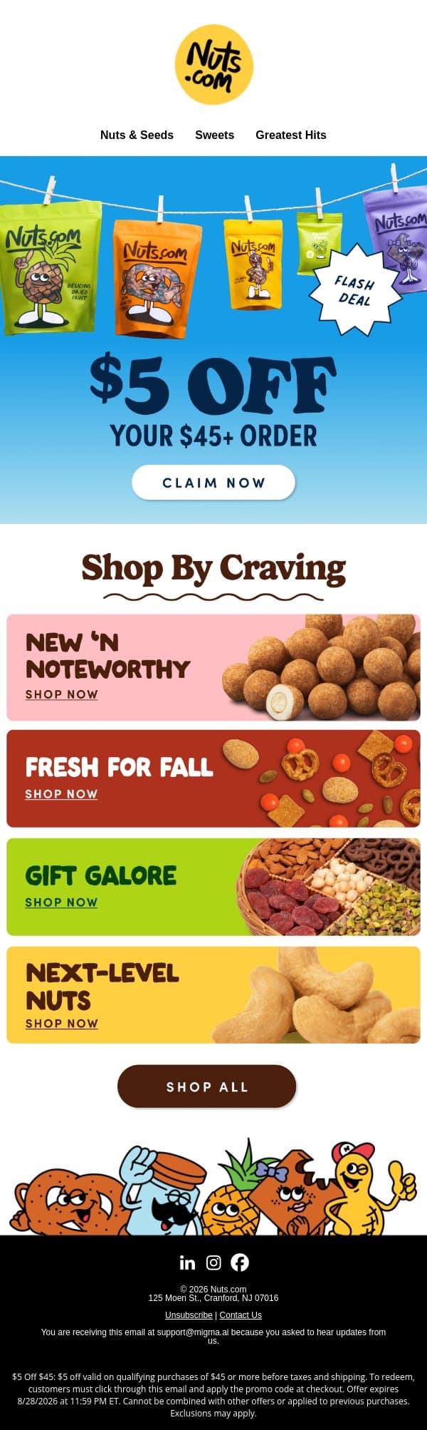 Your $5 off deal expires tomorrow! email from Nuts.com screenshot