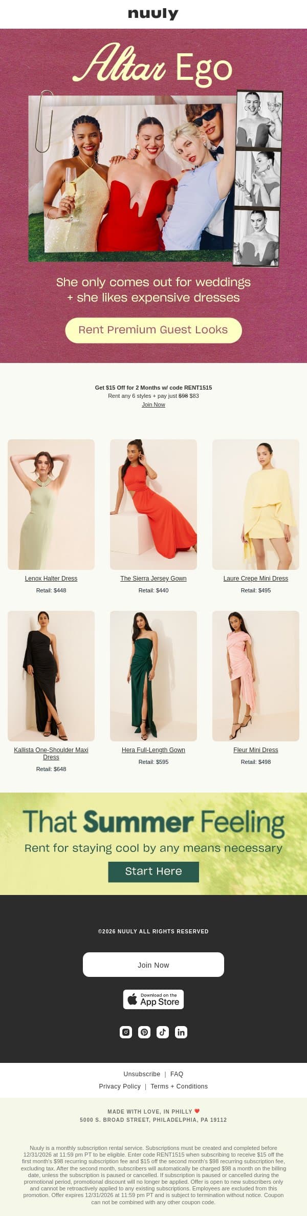 WEDDINGS ARE EXPENSIVE ENOUGH email from Nuuly screenshot