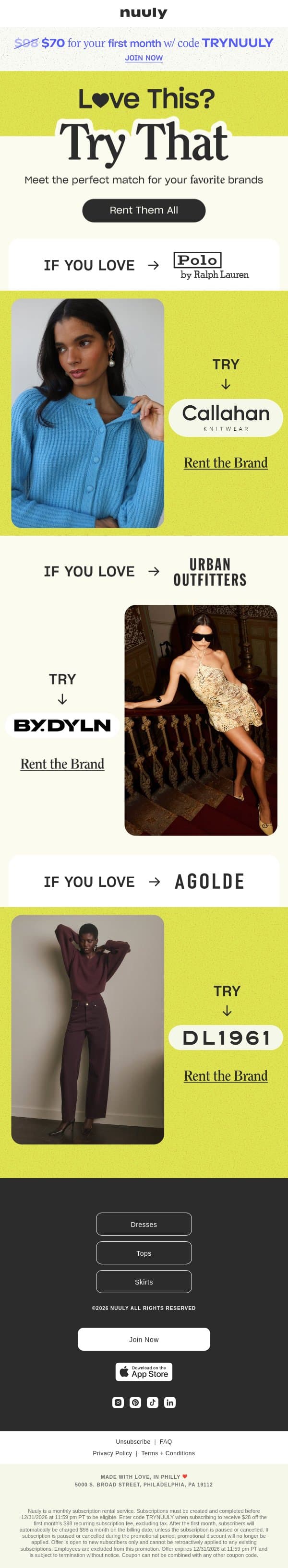 POLO, AGOLDE + MORE email from Nuuly screenshot