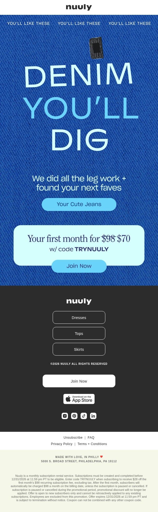 YOU’LL LIKE THESE JEANS email from Nuuly screenshot