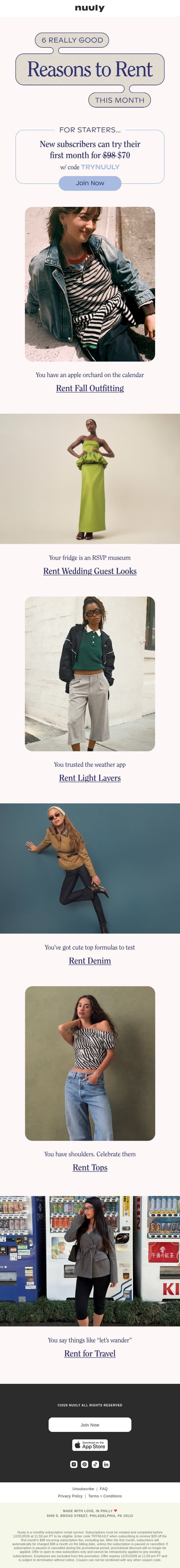 6 REASONS TO RENT email from Nuuly screenshot
