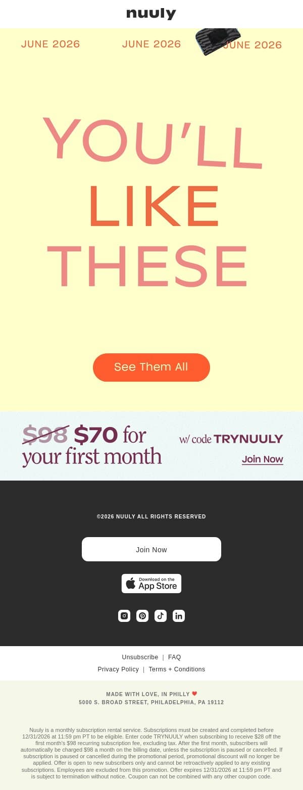 YOU’LL LIKE THESE email from Nuuly screenshot