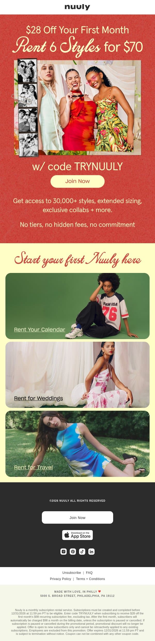 $28 OFF YOUR FIRST MONTH email from Nuuly screenshot