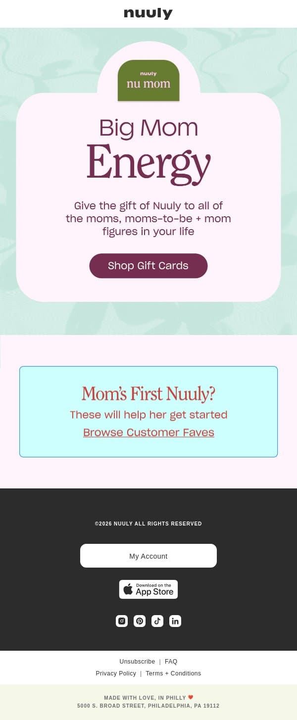 NOT A REGULAR GIFT CARD email from Nuuly screenshot