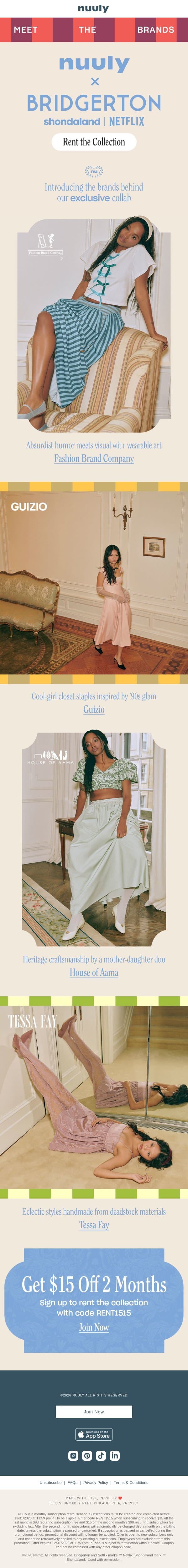 MEET THE NUULY x BRIDGERTON BRANDS email from Nuuly screenshot