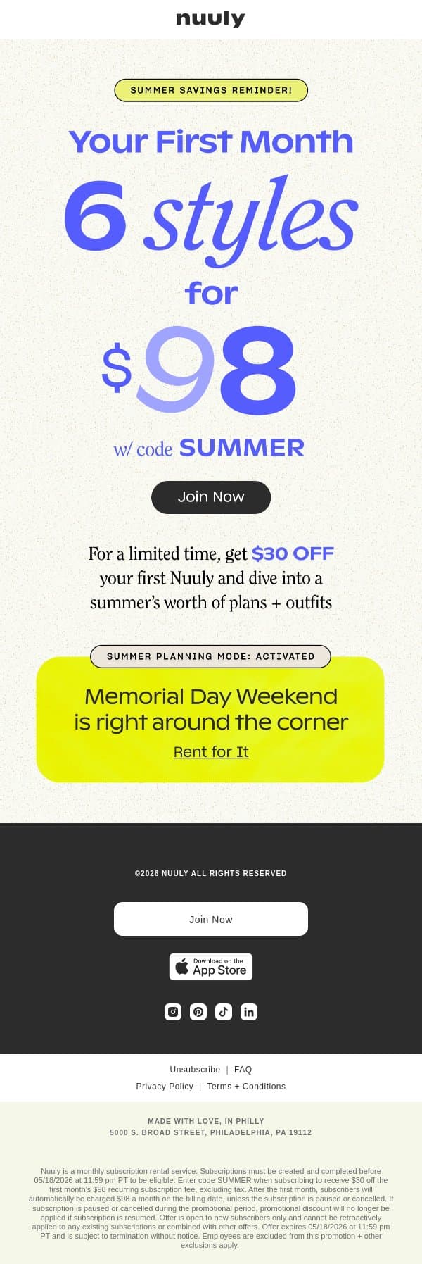 REMINDER! $30 OFF YOUR 1ST NUULY email from Nuuly screenshot