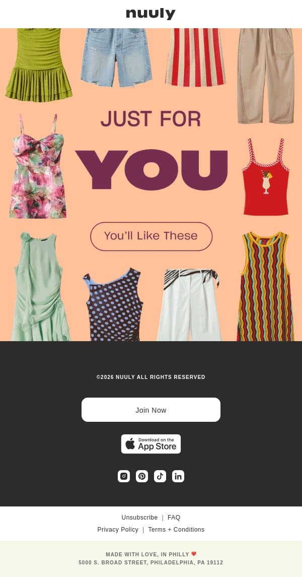 JUST FOR YOU FOR JUNE email from Nuuly screenshot