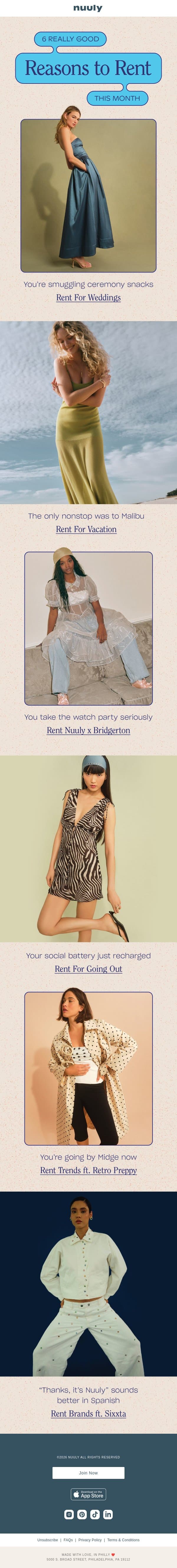 WHAT + WHY TO RENT NEXT email from Nuuly screenshot