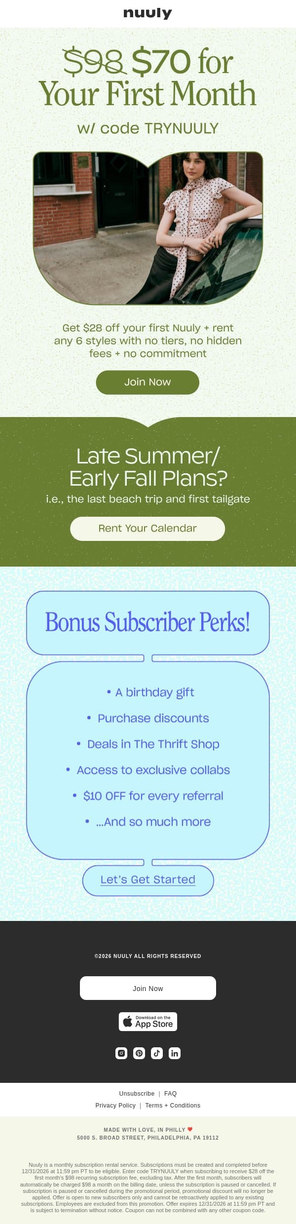 $28 OFF YOUR FIRST NUULY email from Nuuly screenshot