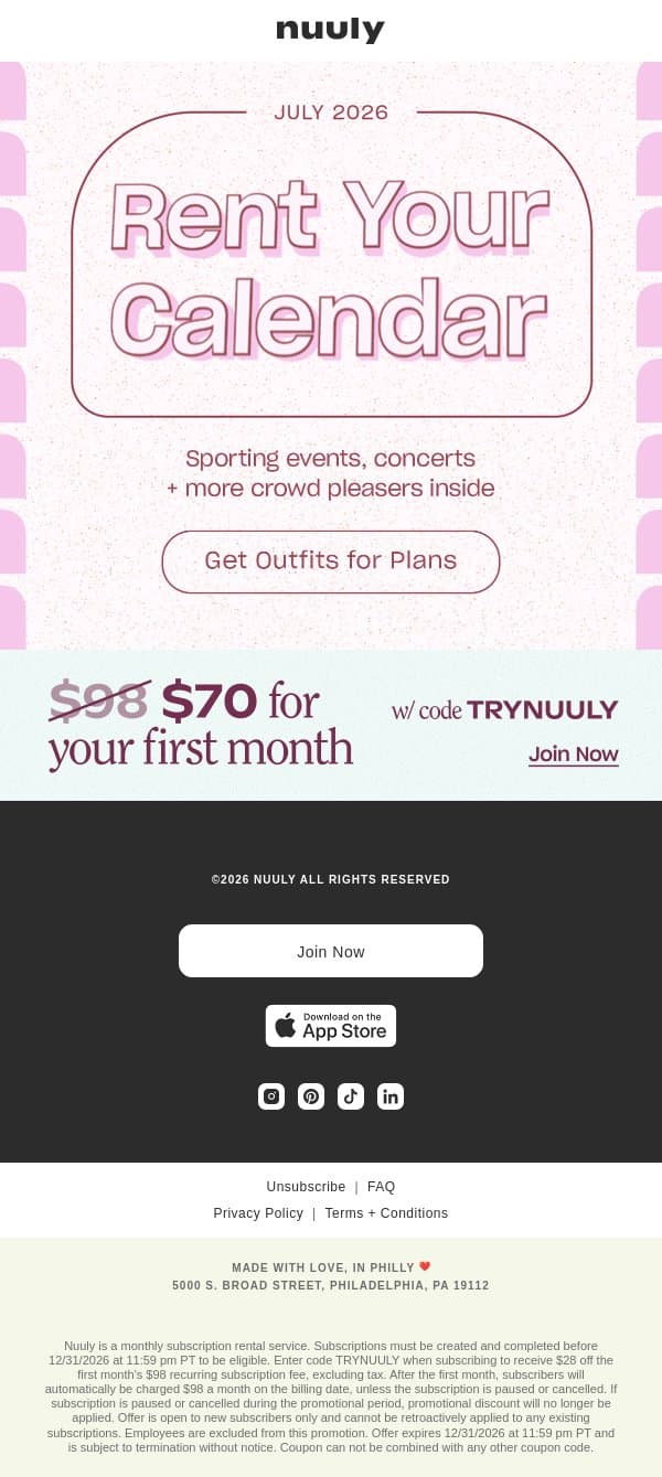 PLANNER + NUULY = FILLED email from Nuuly screenshot