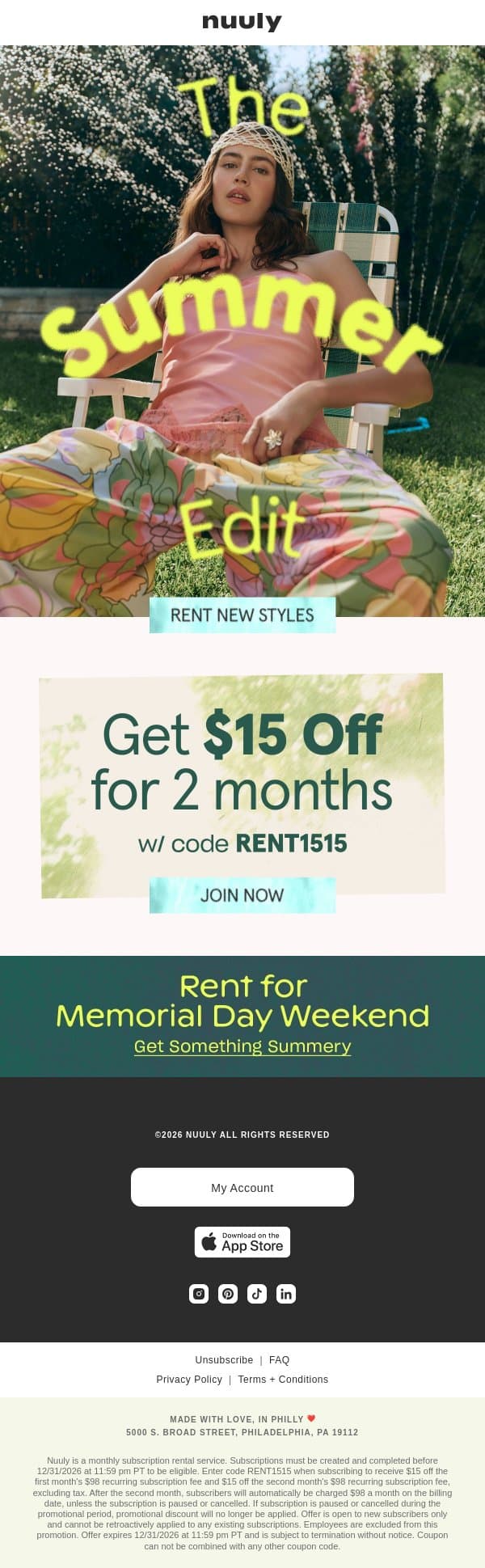 NEW SUMMER DROP email from Nuuly screenshot