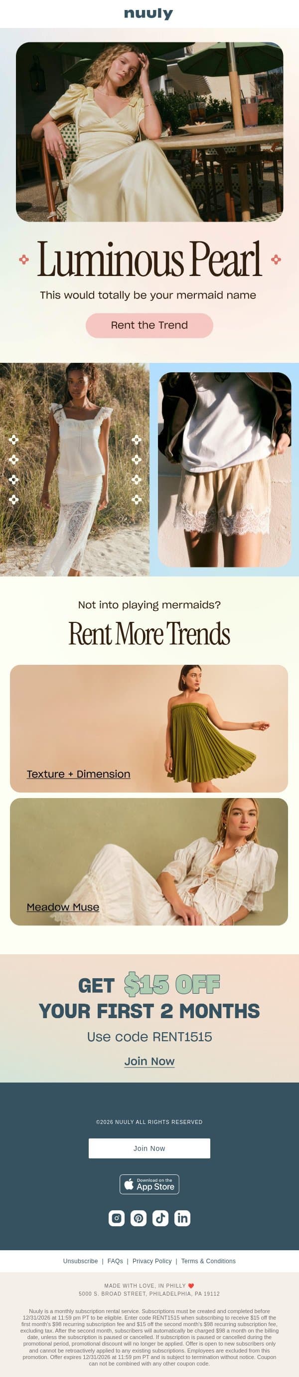 THE LUMINOUS PEARL TREND email from Nuuly screenshot