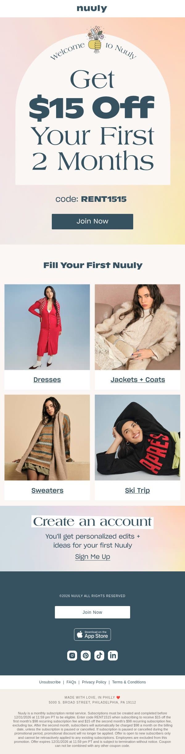 SAVINGS + CUTE OUTFITS AWAIT email from Nuuly screenshot