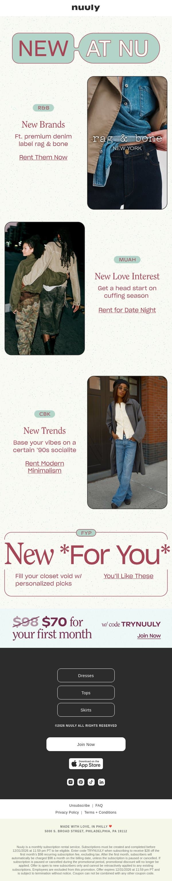 WHAT’S NEW FT. RAG & BONE email from Nuuly screenshot