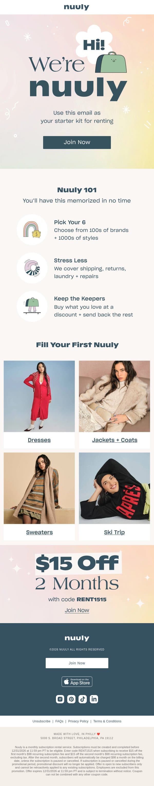 YOUR NUULY WELCOME PACK email from Nuuly screenshot