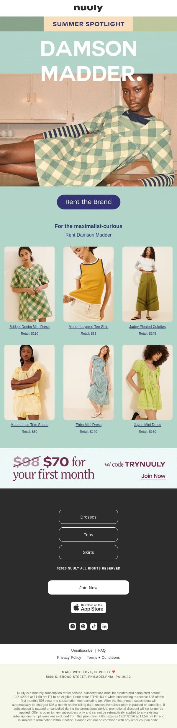 BRANDS FT. DAMSON MADDER email from Nuuly screenshot