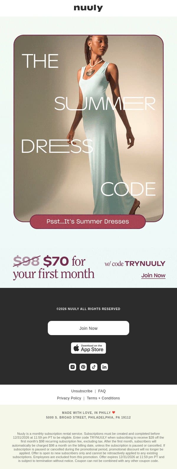 DRESSES FOR EVERY DRESS CODE email from Nuuly screenshot