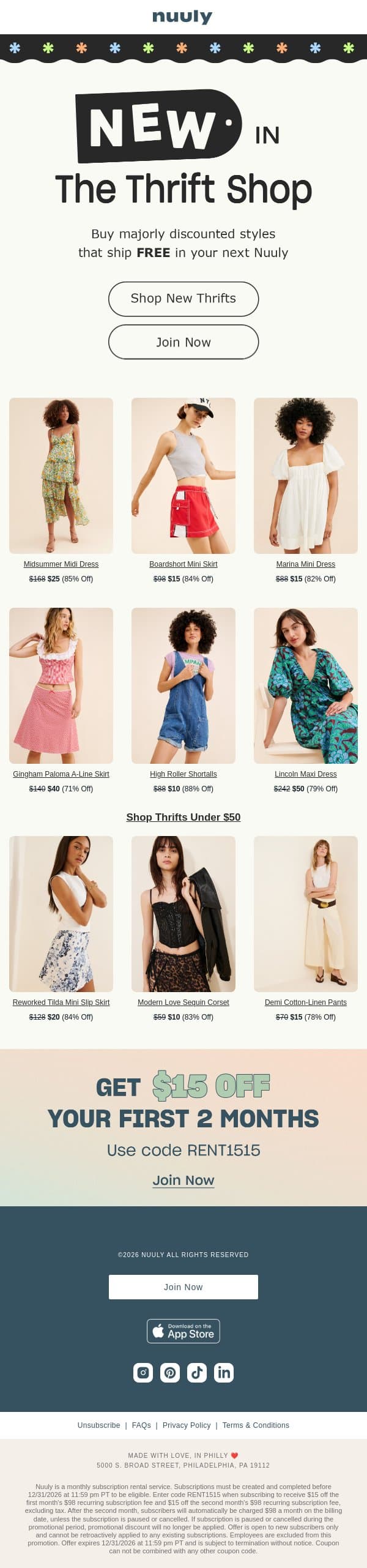 NEW TO THRIFT email from Nuuly screenshot