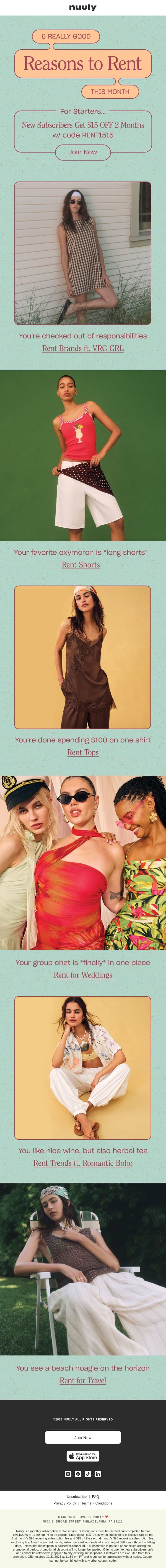 $15 OFF 2 MONTHS email from Nuuly screenshot