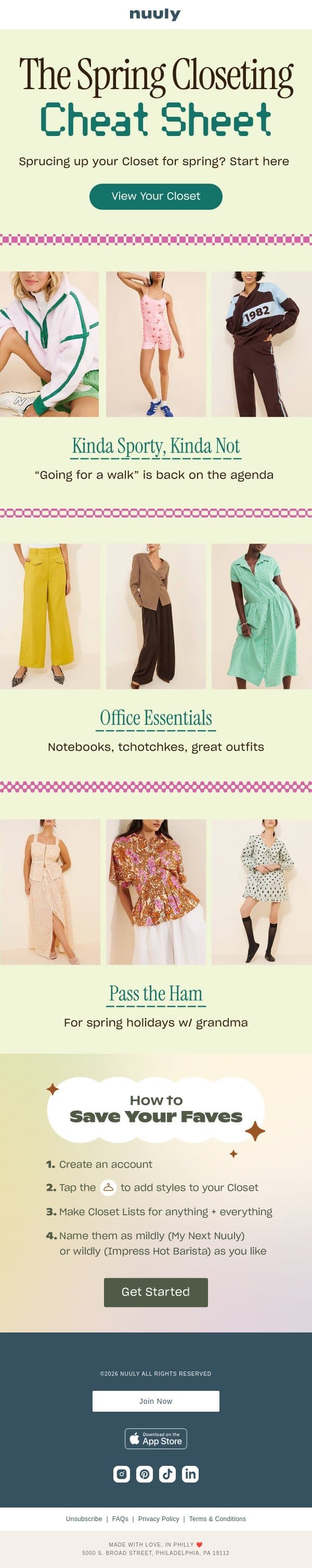 SPRING CLOSET BUILDERS email from Nuuly screenshot