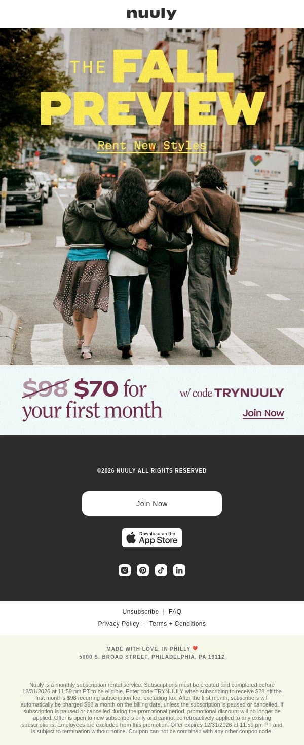 FALL SNEAK PEEK email from Nuuly screenshot