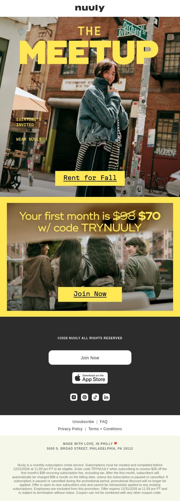 THE FALL EDIT IS HERE email from Nuuly screenshot
