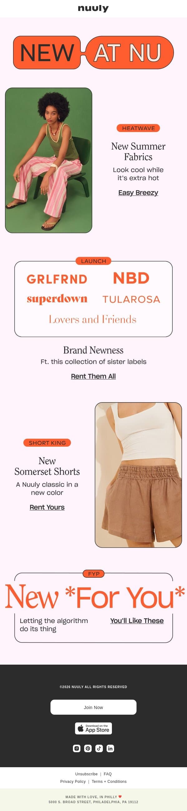 NEW IN BRANDS, SOMERSET + MORE email from Nuuly screenshot