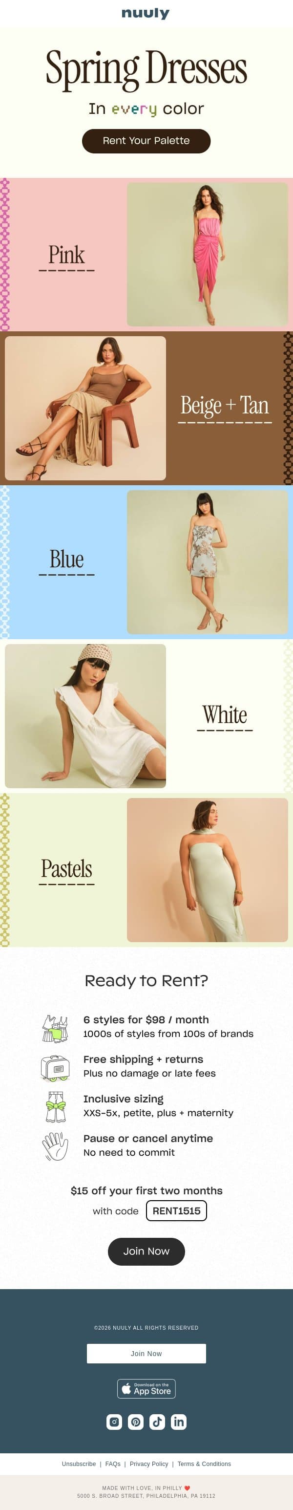SPRING DRESS COLORS email from Nuuly screenshot