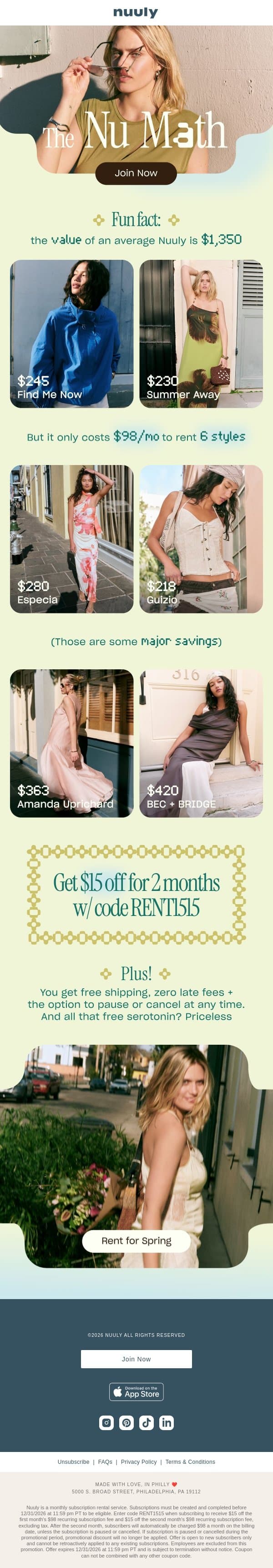 $1350 TO YOUR DOORSTEP + $30 OFF email from Nuuly screenshot
