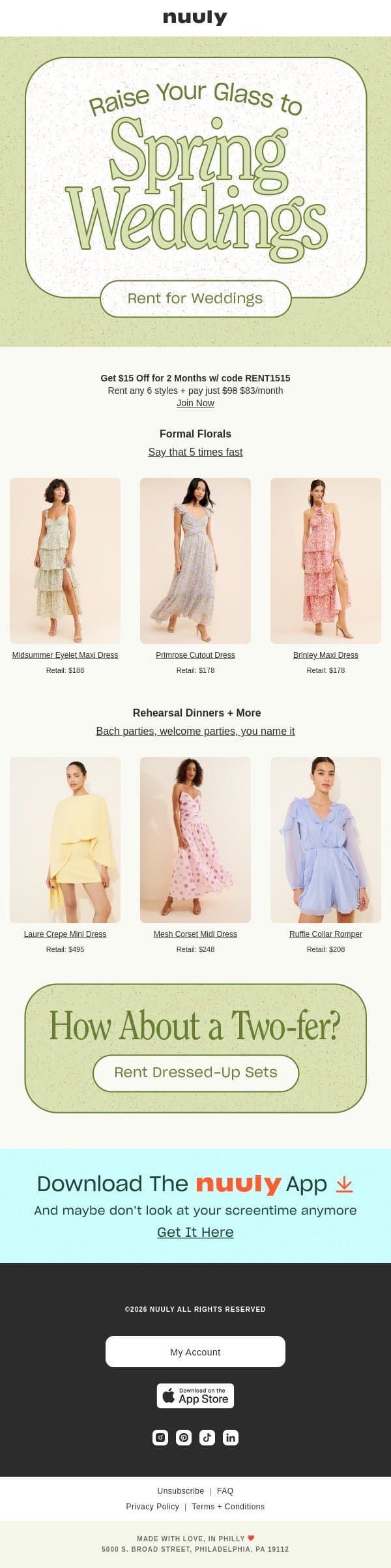 EVERYONE RENTS FOR WEDDINGS email from Nuuly screenshot