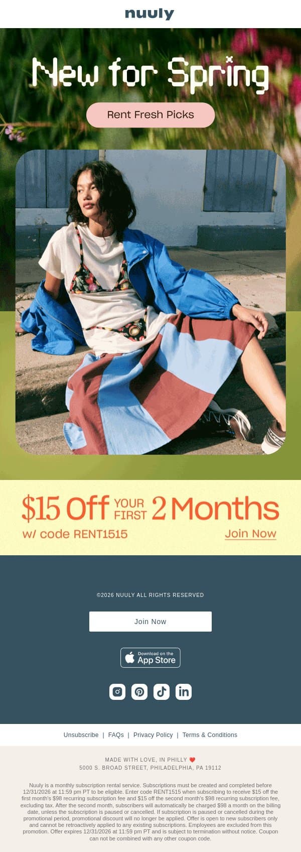 NEW SPRING LOOKBOOK ☔ email from Nuuly screenshot