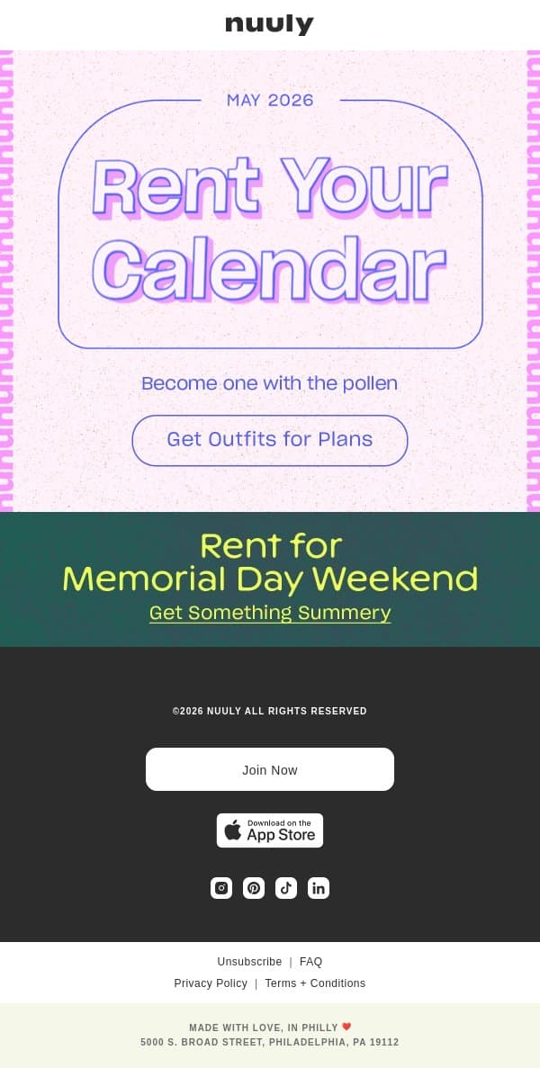 RENT FOR PLANS email from Nuuly screenshot